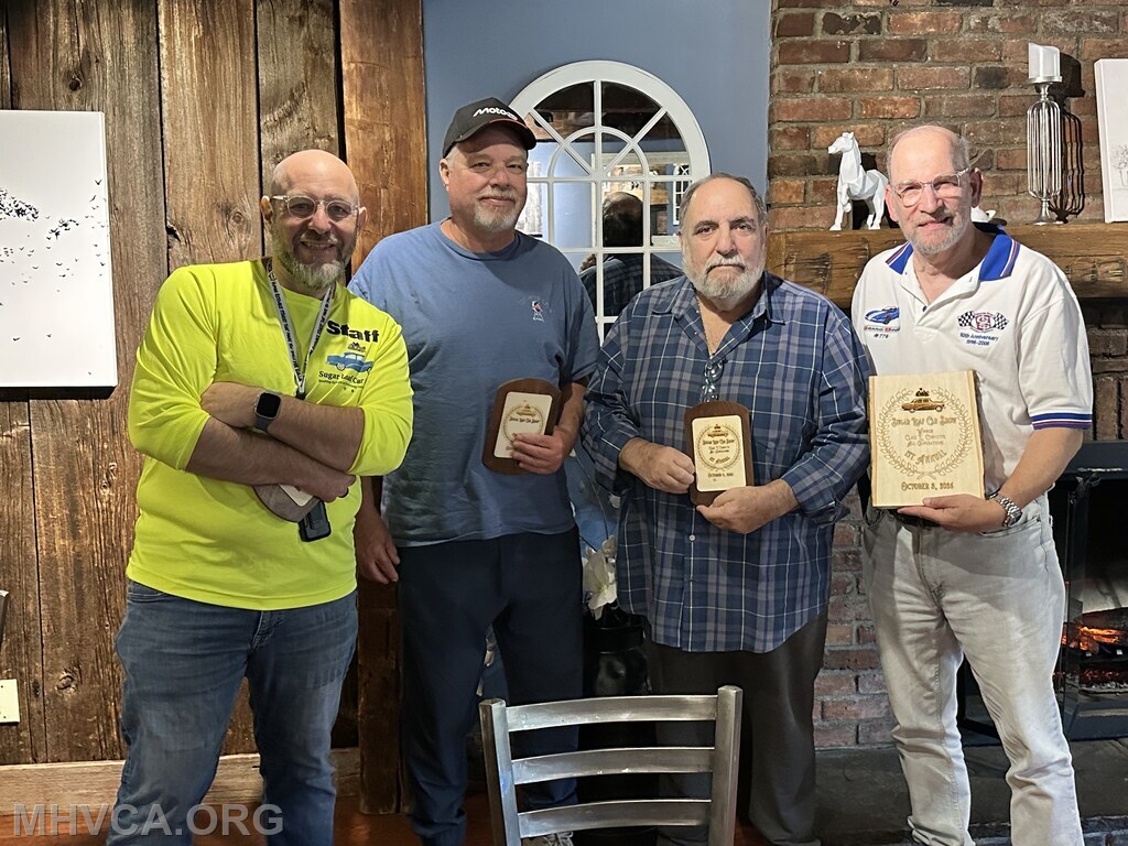 Sugar Loaf Car Shower - Corvette Winners, Oct. 2026
Left to Right: Dave T. (presenter) Ed C.,  Sam F., and  Dave G.